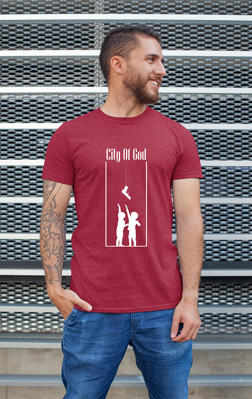 Sweaty Armpits Premium Unisex Printed T-shirts of City Of God Kid Reaching For Gun, Minimalistic Design