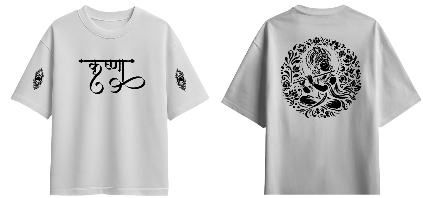 Sweaty Armpits Premium Unisex Oversized T-Shirts Lord Krishna Hindu God Playing Flute Minimalistic Design