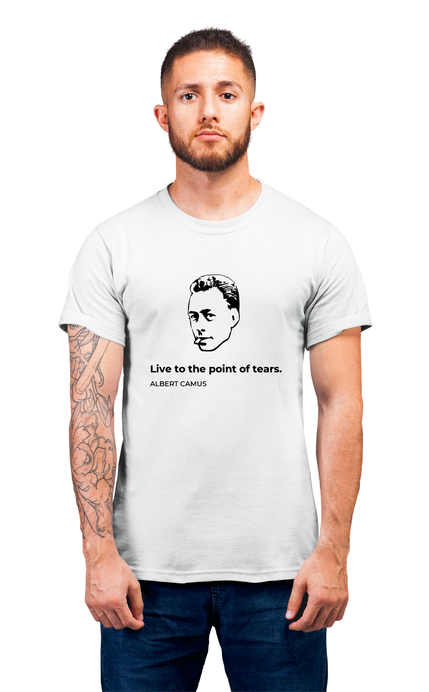 Sweaty Armpits Premium Unisex Printed T-shirts of  Albert Camus "Tears" Quote Minimalistic Design