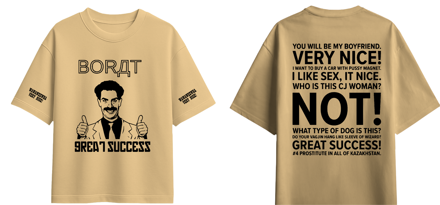 Sweaty Armpits Premium Unisex Oversized T-Shirts Borat Movie Comedy "Great Succes" Minimalistic Design