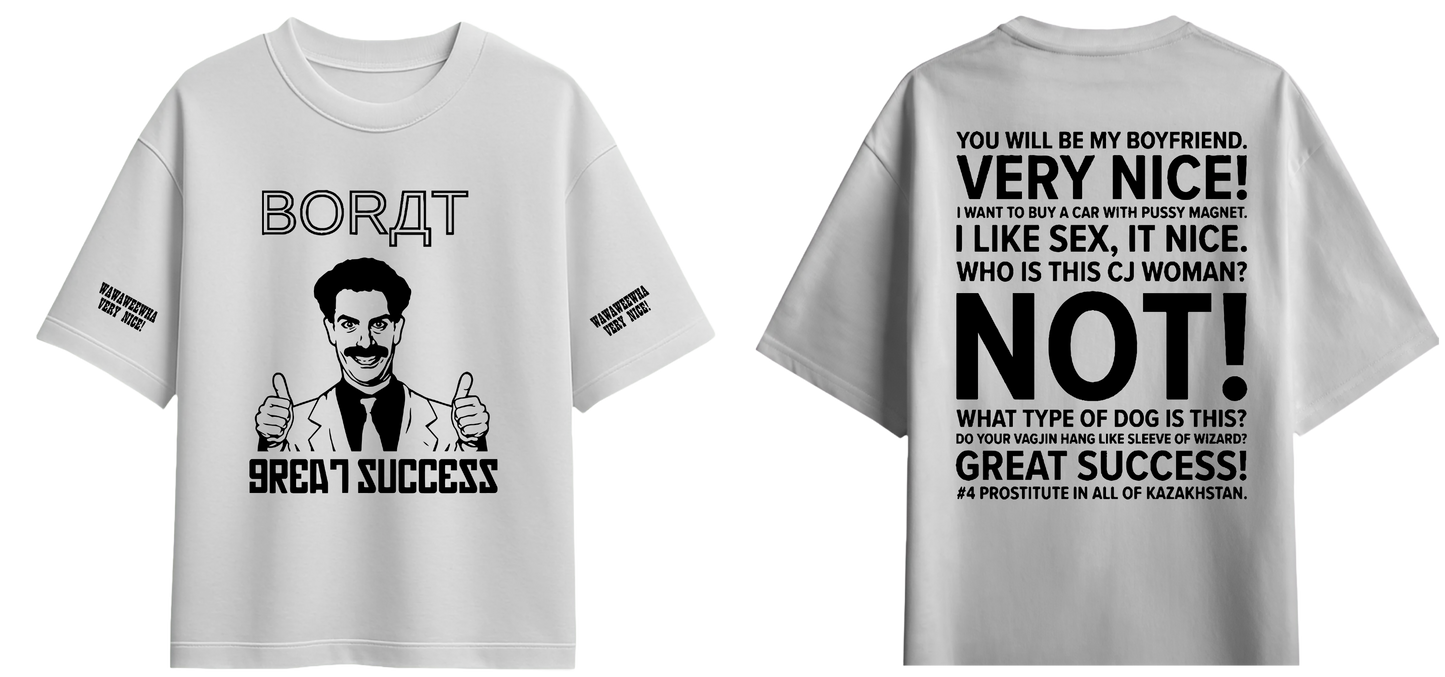 Sweaty Armpits Premium Unisex Oversized T-Shirts Borat Movie Comedy "Great Succes" Minimalistic Design