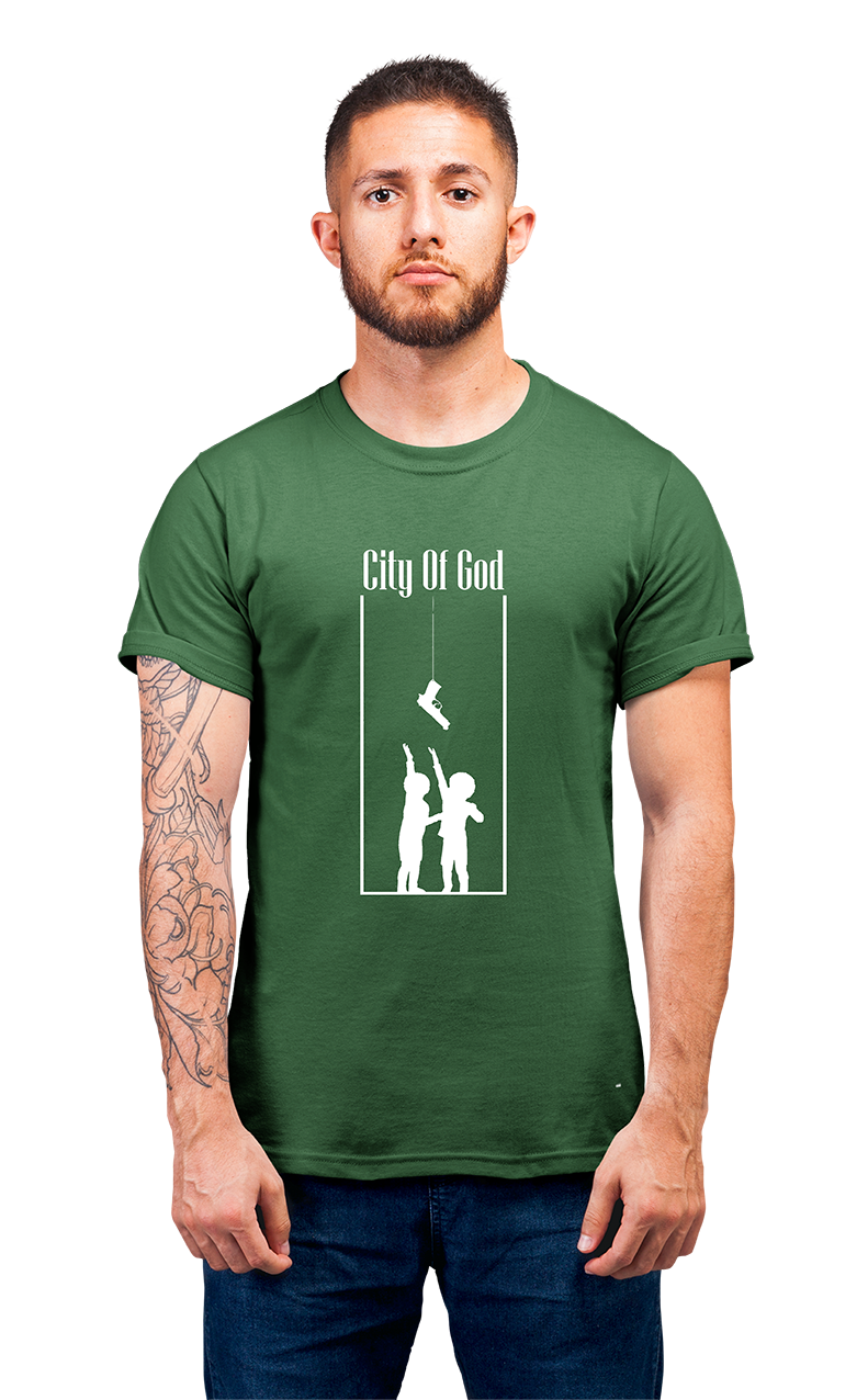 Sweaty Armpits Premium Unisex Printed T-shirts of  City Of God Kid Reaching For Gun,  Minimalistic Design
