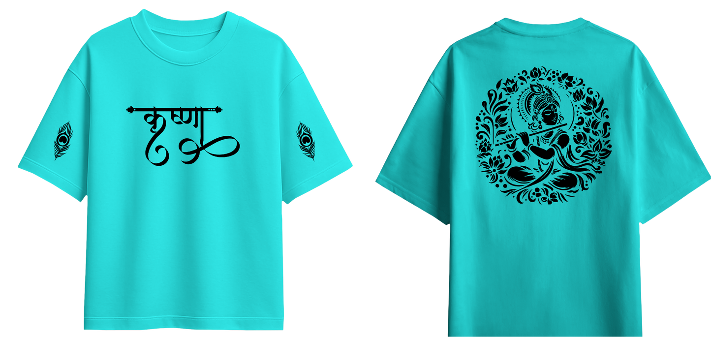 Sweaty Armpits Premium Unisex Oversized T-Shirts Lord Krishna Hindu God Playing Flute Minimalistic Design