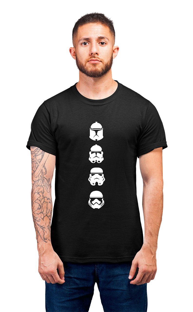 Sweaty Armpits Premium Unisex Printed T-shirt Star Wars, Faces Through The Ages   George Lucas Movie Minimalistic Design