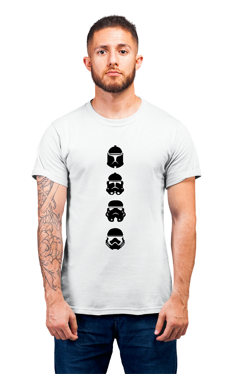 Sweaty Armpits Premium Unisex Printed T-shirt Star Wars, Faces Through The Ages   George Lucas Movie Minimalistic Design